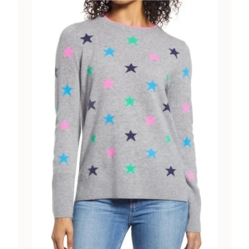 Halogen Crew Neck Cashmere Sweater Star Design